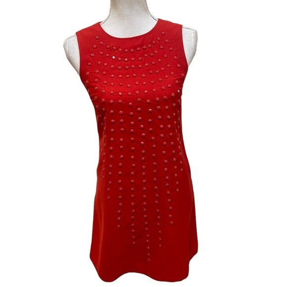 Karta red studded structured sleeveless mini dress back zip lined size xs - Picture 1 of 9